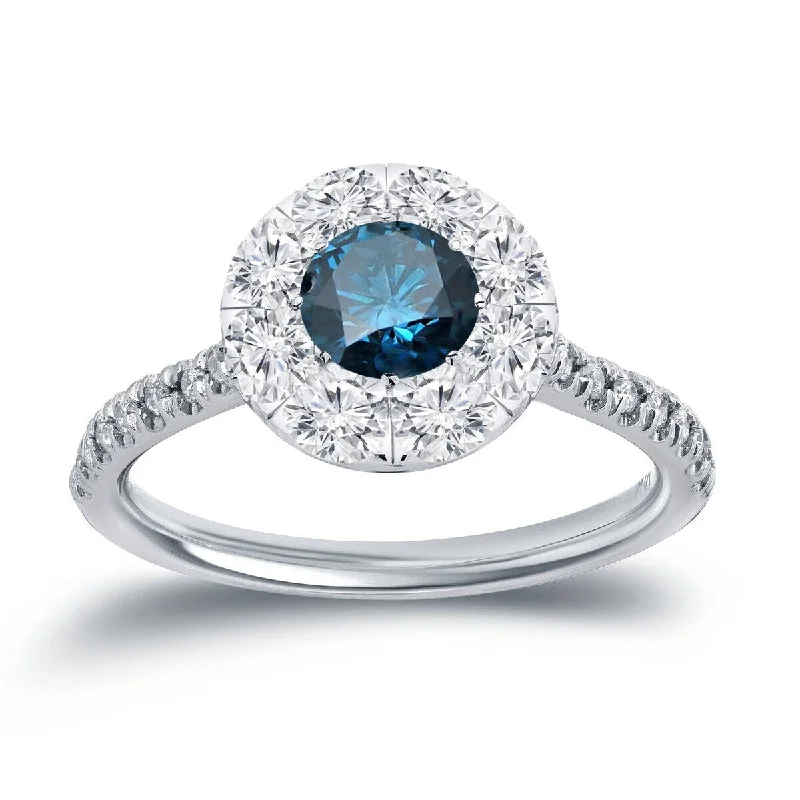 Ladies marquise engagement rings-Auriya 14k Gold 1 1/6ctw Halo Blue Diamond Engagement Ring