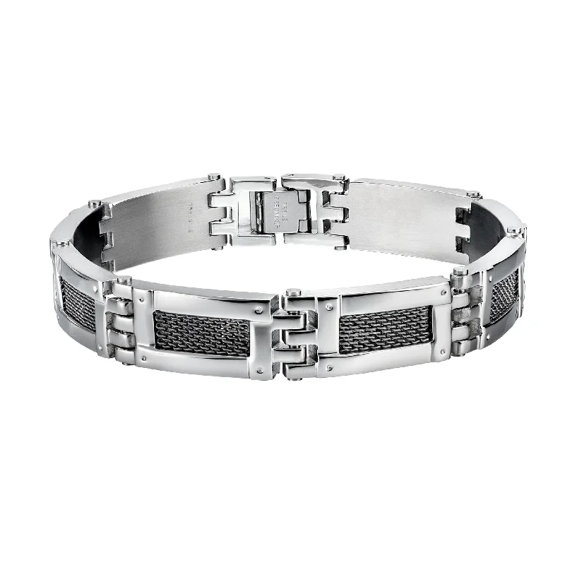 Ladies bangle bracelets-Mesh Insert Stainless Steel Men's Bracelet