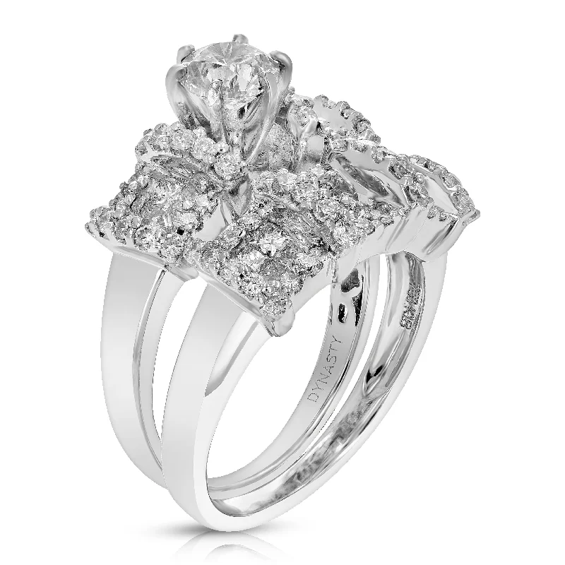 Ladies platinum diamond engagement rings-2.10 cttw SI2 Diamond Wedding Engagement Ring Bridal Set 18K White Gold