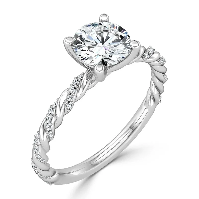 Ladies stacked engagement rings-10K Gold Twisted Rope 1ct TDW Round Solitaire Diamond Engagement Ring by Auriya