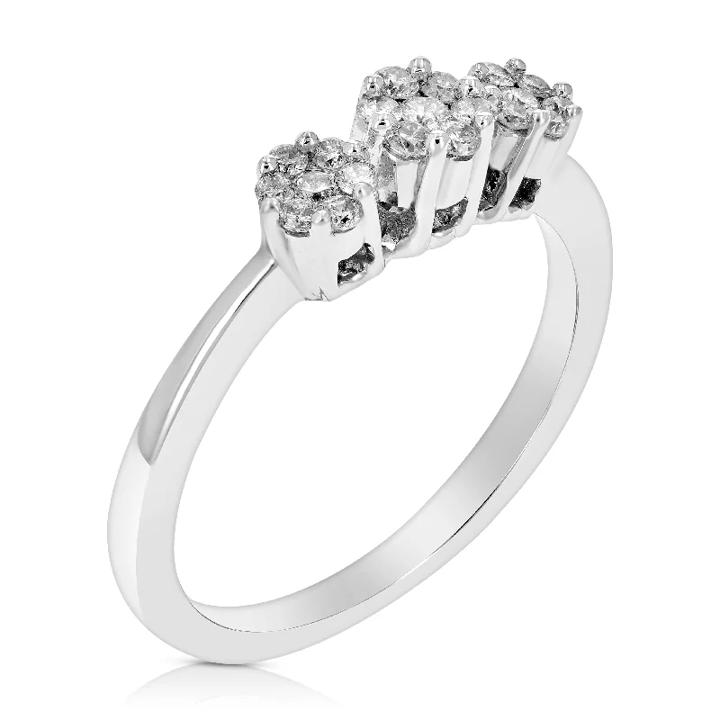 Ladies engagement rings with platinum band-1/4 cttw 3 Stone Diamond Engagement Ring 14K White Gold Cluster Composite