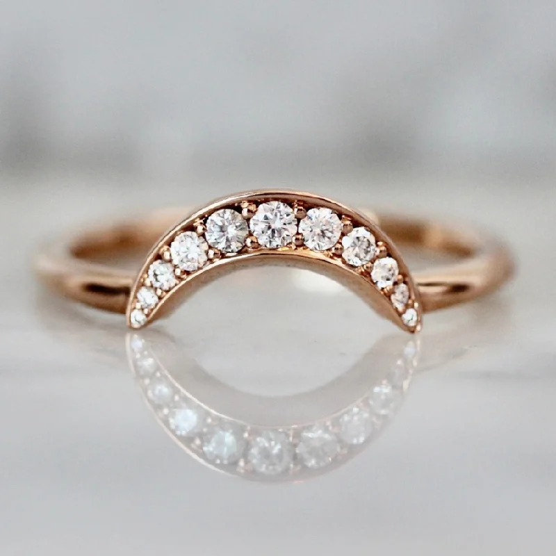 Ladies minimalist rings-Moon Dance Diamond Crescent Band