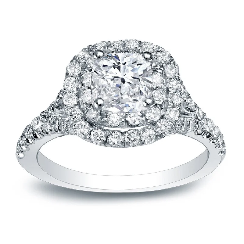 Ladies three-stone engagement rings-Auriya Platinum 1 3/4ctw Cushion-cut Double Halo Diamond Engagement Ring Certified