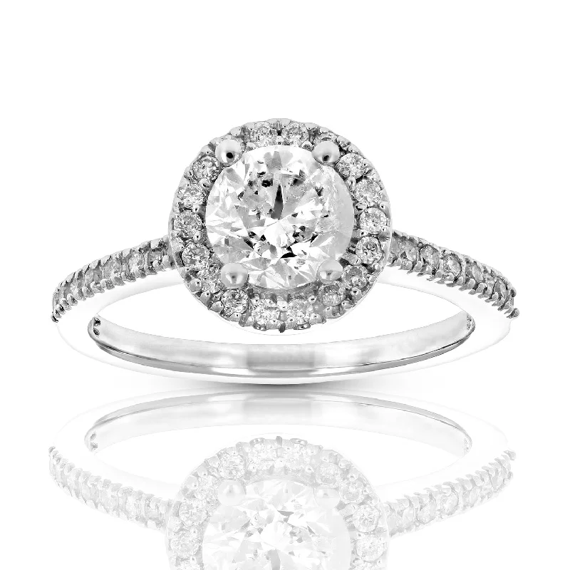 Ladies classic solitaire engagement rings-1.30 cttw IGI Certified Diamond Engagement Ring 14K White Gold Halo Prong Bridal