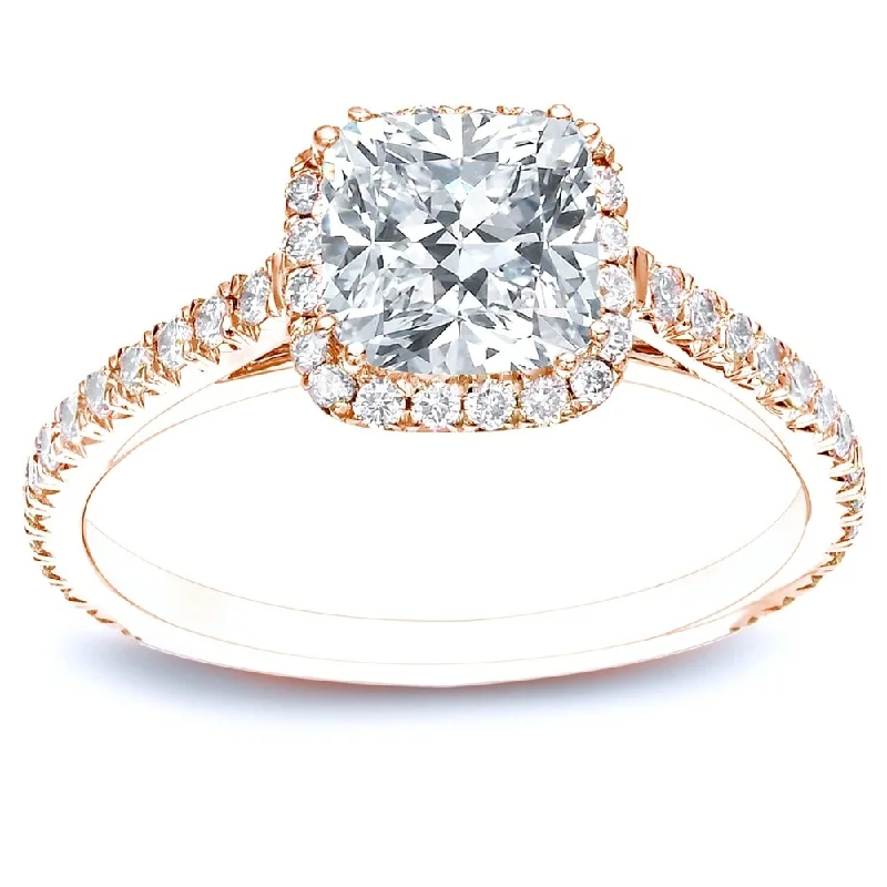 Ladies vintage engagement rings-Auriya 1 1/2ctw Cushion-cut Halo Diamond Engagement Ring 14k Gold Certified