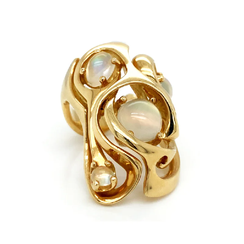 Ladies personalized diamond rings-Alan Giovannetti 18K Yellow Gold & Moonstone Sculptural Ring - "Breakthrough"