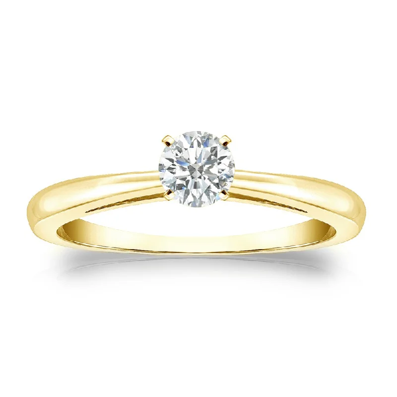 Ladies engagement rings with platinum and diamonds-Auriya 18k Gold 1/4 carat TW Round Solitaire Diamond Engagement Ring (I-J, SI1-SI2)