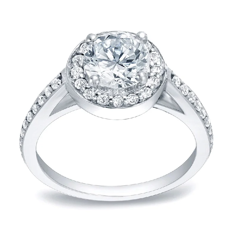 Ladies twist engagement rings-Auriya Round 1/2ct TDW Diamond Halo Engagement Ring Platinum (H-I, SI1-SI2)