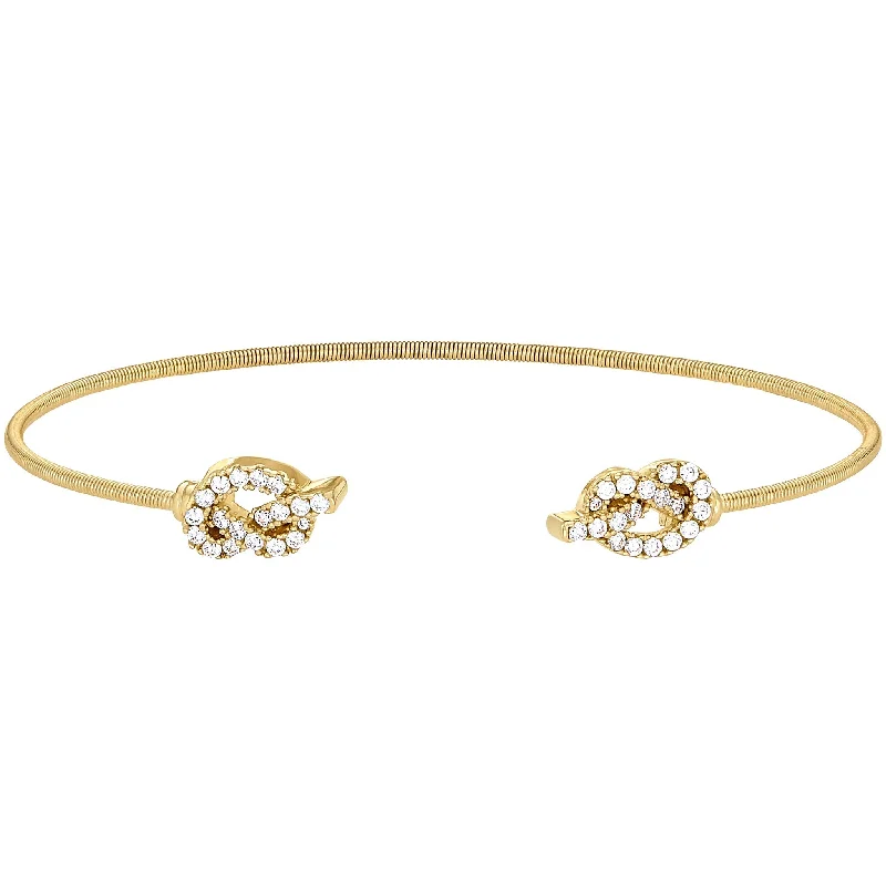 Ladies cuff bangles-Knotted Negative Space Cable Bracelet with Simulated Diamonds