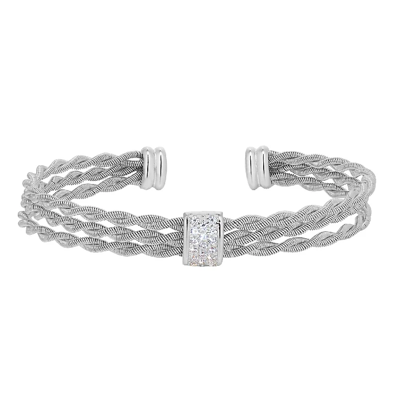 Ladies bold bracelets-Cubic Zirconia Accented Twisted Three Cable Bracelet