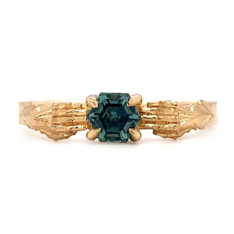 Ladies cluster rings-Montana Sapphire & Yellow Gold Gauntlet Ring - "Stronghold"