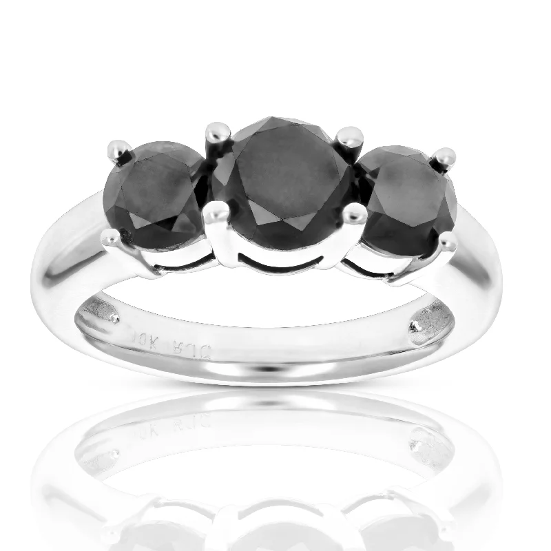 Ladies engagement rings with colored gemstones-3 cttw 3 Stone Black Diamond Engagement Ring 10K White Gold Wedding