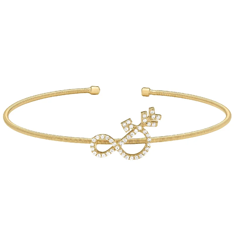 Ladies silver bangles with gemstones-Ampersand Flexible Cable Bracelet with Simulated Diamonds