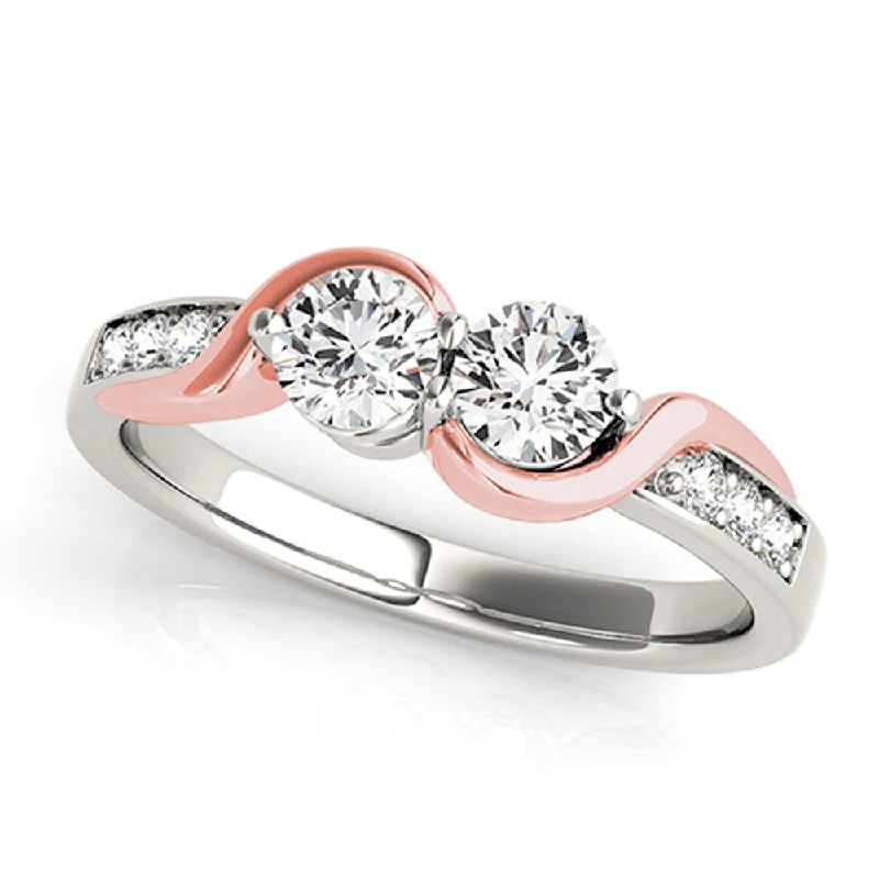 Ladies two-tone engagement rings-Auriya 3/4ct TDW Round Two Stone Diamond Engagement Ring 14k Two-Tone Rose and White Gold (H-I, SI1-SI2)