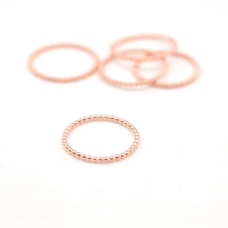 Ladies personalized rings-Rose Gold Beaded Stacking Rings