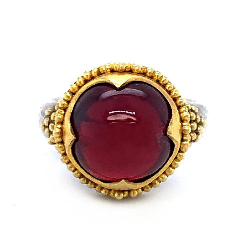 Ladies signet rings-Yellow Gold & Sterling Silver Garnet Ring - "Royal Red"