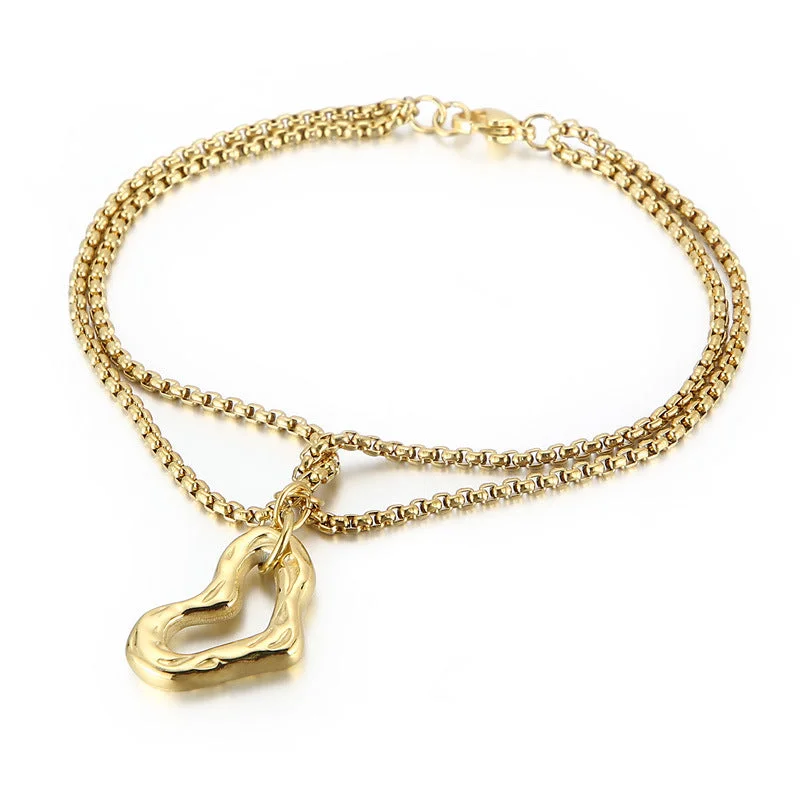 Ladies slim bangles-Personality Multi-layer Pearl Chain Heart-shaped Hollow Pendant Stainless Steel Bracelet Wholesale