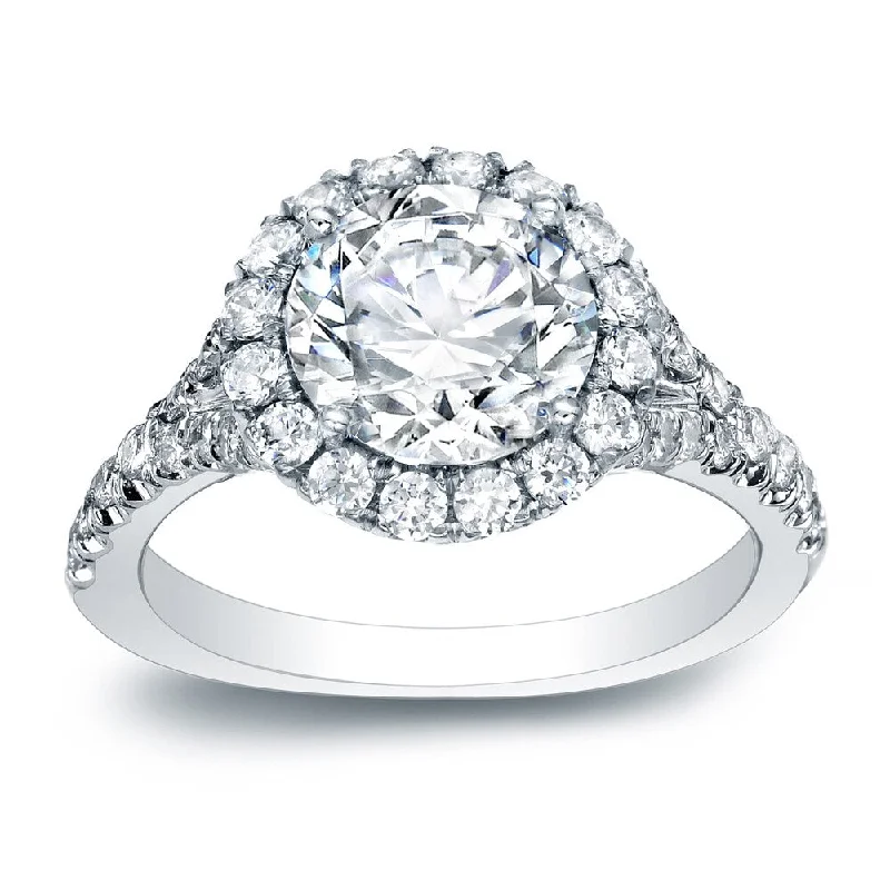 Ladies engagement rings with colored diamonds-Auriya Platinum 1 1/2ctw Certified Round Halo Diamond Engagement Ring