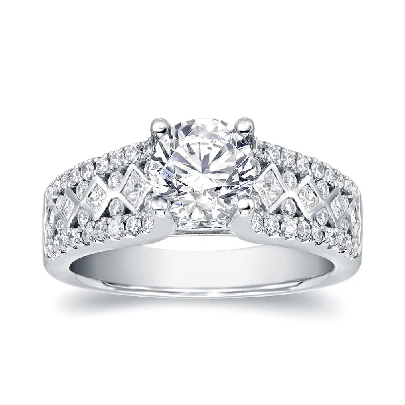 Ladies diamond engagement rings with band-Auriya Unique Modern 1 3/4ct TDW Round Diamond Engagement Ring 14k White Gold