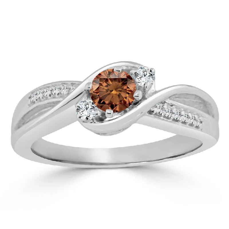 Ladies engagement rings with side stones-Auriya Twisted 3-Stone 1/2ctw Brown Diamond Engagement Ring 14k Gold (H-I, I1-I2)