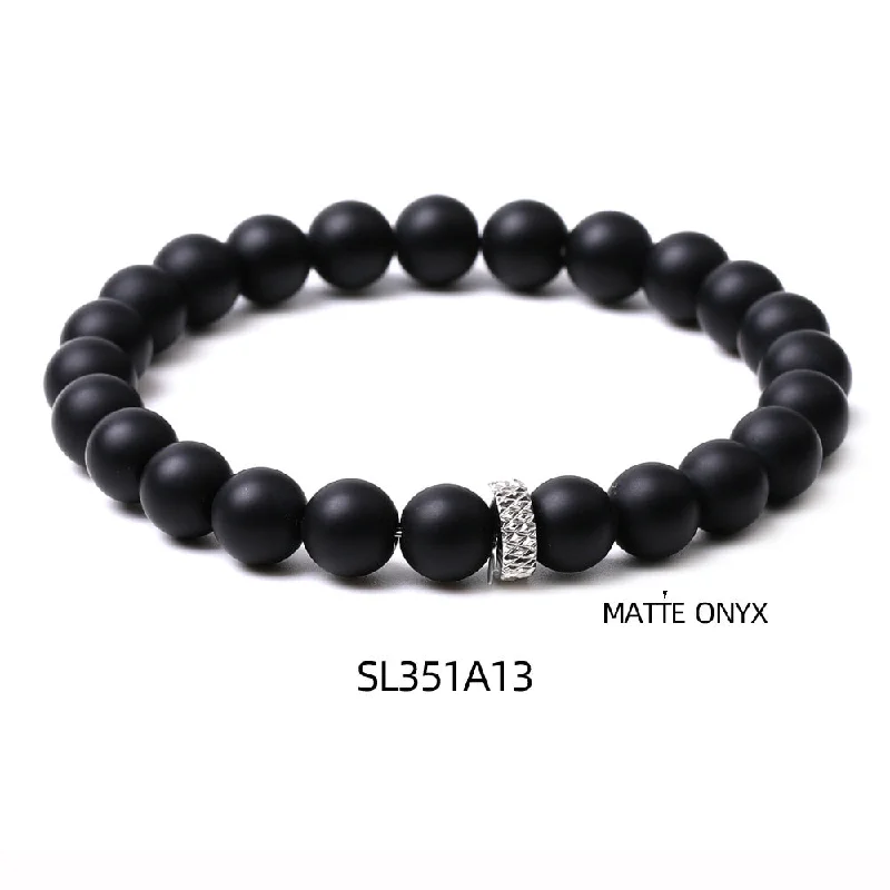 Sl351a13 Frosted Black Agate Bracelet