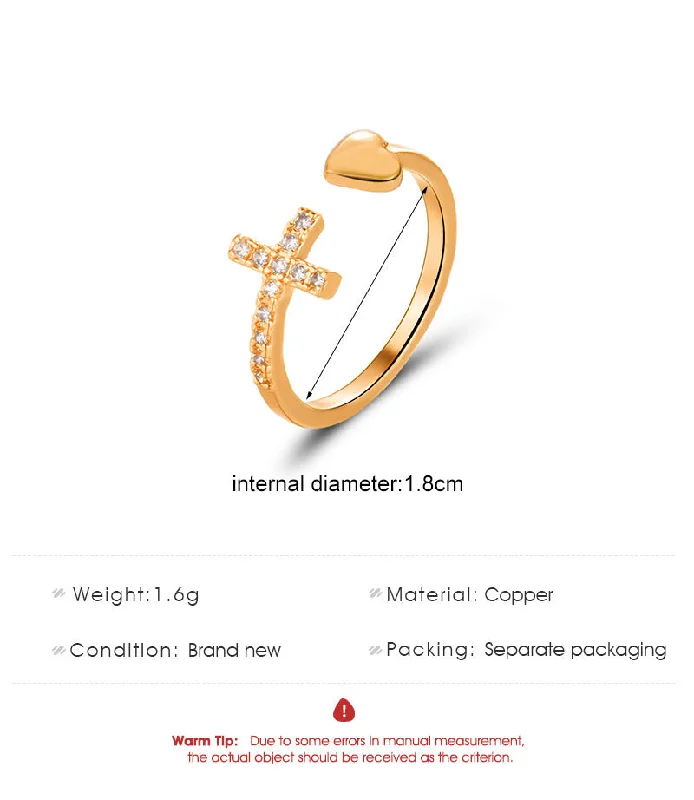 Ladies anniversary rings with diamonds-Fashion Cross Heart Shape Copper Inlay Rhinestones Rings