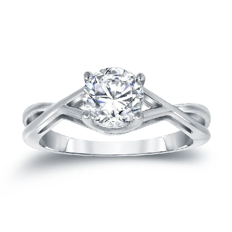 Ladies pear shaped engagement rings-Platinum Round 1ct TDW Diamond Solitaire Engagement Ring by Auriya