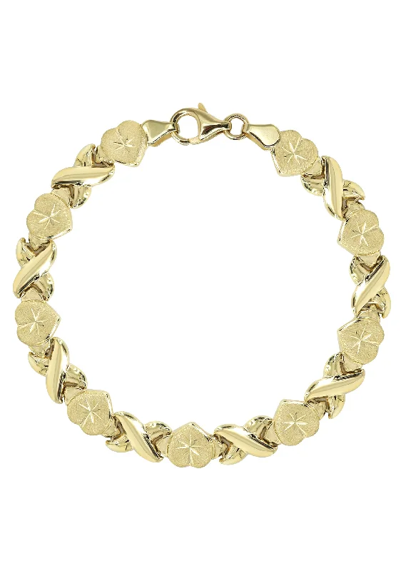 Ladies vintage charm bracelets-YELLOW GOLD "XO HEART" HOLLOW BRACELET FOR WOMEN | APPX 4.6 GRAMS