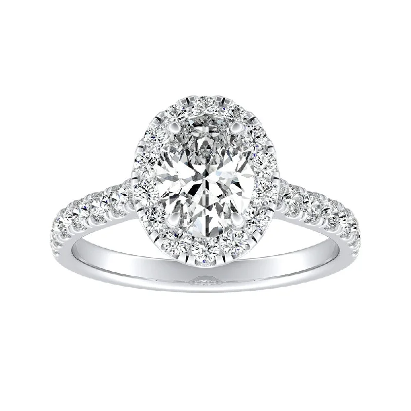 Ladies engagement rings with platinum band-Auriya 18k Gold Classic Oval-cut 1cttw Halo Diamond Engagement Ring