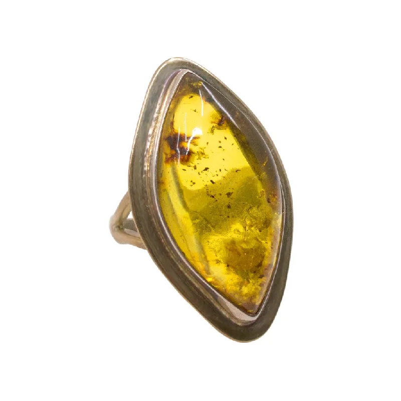 Ladies fancy rings-Chiapas Amber and Sterling Silver Ring - Size 6