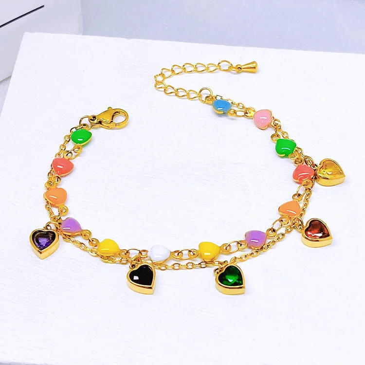 Ladies vintage charm bracelets-Simple Style Heart Shape Titanium Steel Inlay Zircon Bracelets Necklace