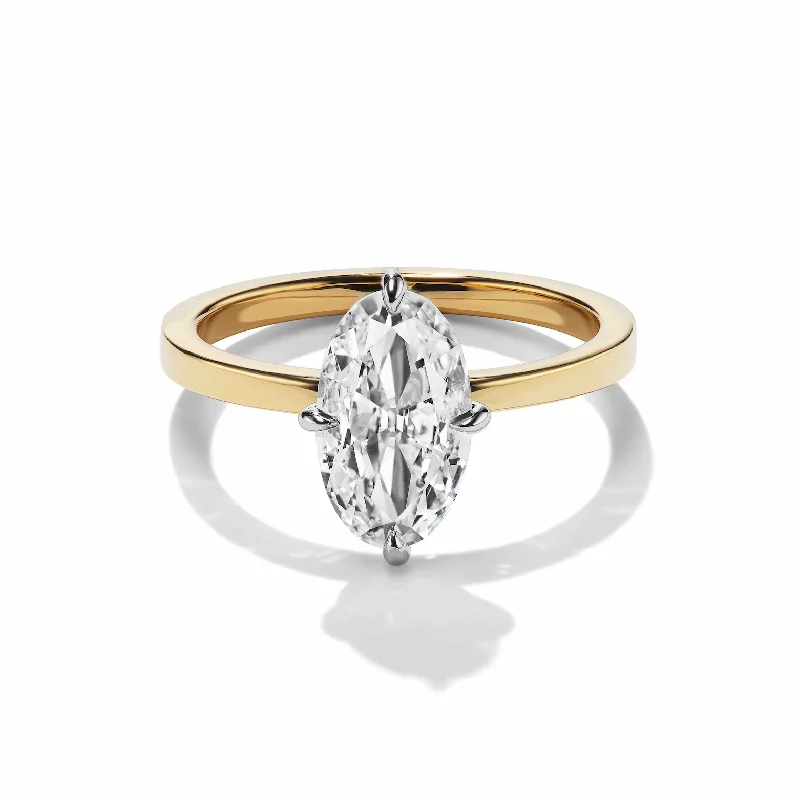 Ladies hammered gold rings-Enlongated Oval Solitaire Ring