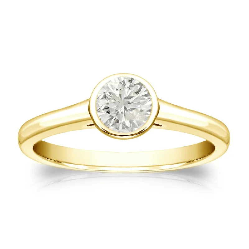 Ladies custom engagement rings-Auriya 18k Gold 1/3ctw Bezel Solitaire Diamond Engagement Ring