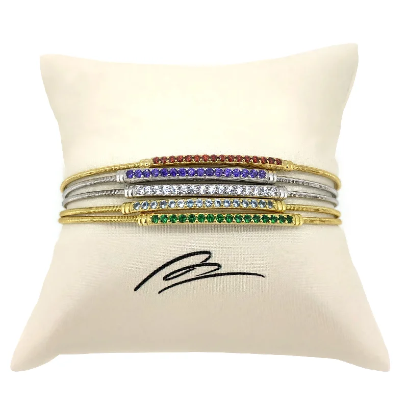 Ladies gold bangles-Rainbow Gemstone Stack of Flexible Cable Bracelets