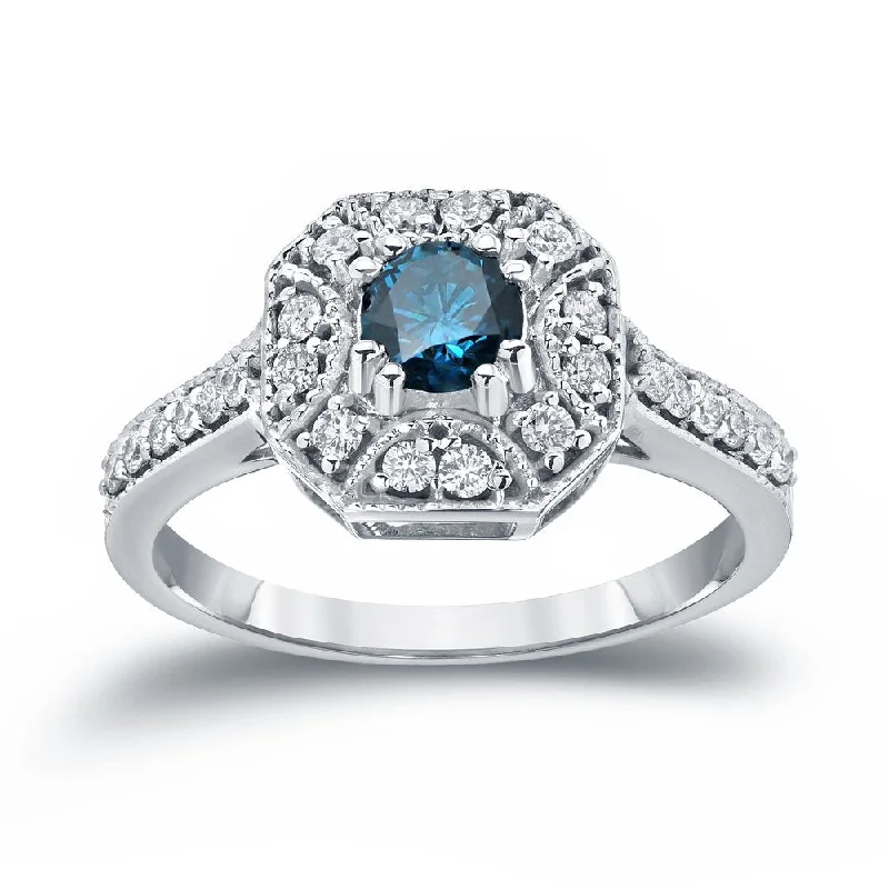 Ladies diamond cluster engagement rings-Auriya Vintage Blue Diamond Halo Engagement Ring 3/4ct TW 14k Gold (H-I, I1-I2)