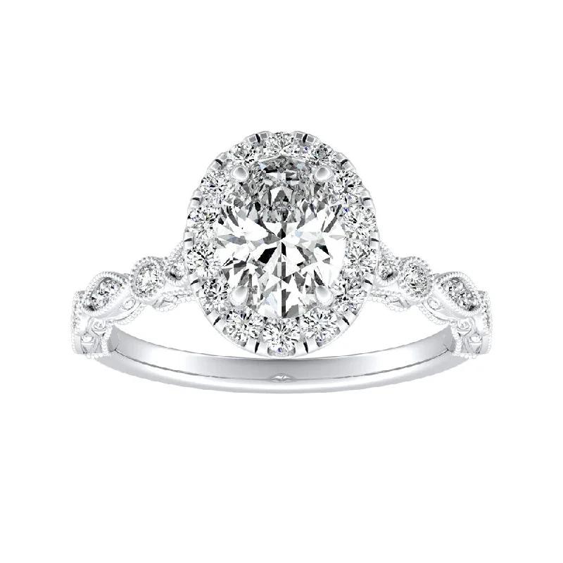 Ladies stylish engagement rings-Auriya Platinum Vintage Oval-cut 1 1/8ctw Halo Diamond Engagement Ring