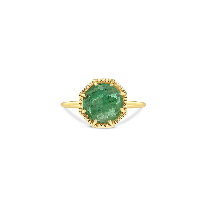 Ladies modern rings-Maman Crown Bezel Emerald Ring