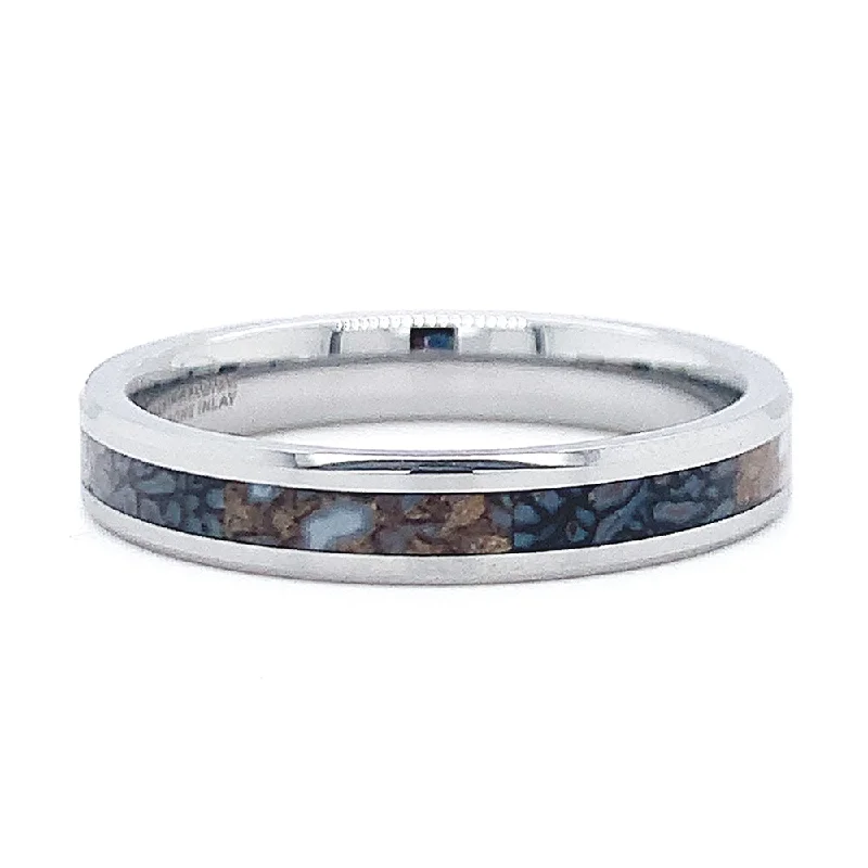 Ladies romantic rings-Tungsten and Blue Dinosaur Bone Ring - "Devonian"