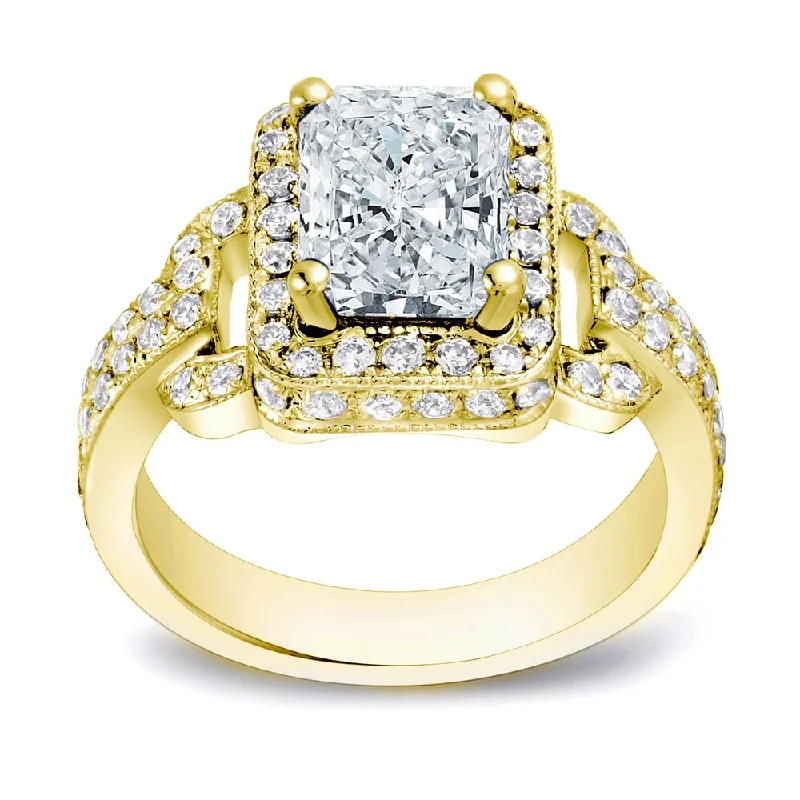 Ladies three-stone engagement rings-Auriya 2 1/4ctw Fancy Radiant-Cut Halo Diamond Engagement Ring 14k Gold Certified