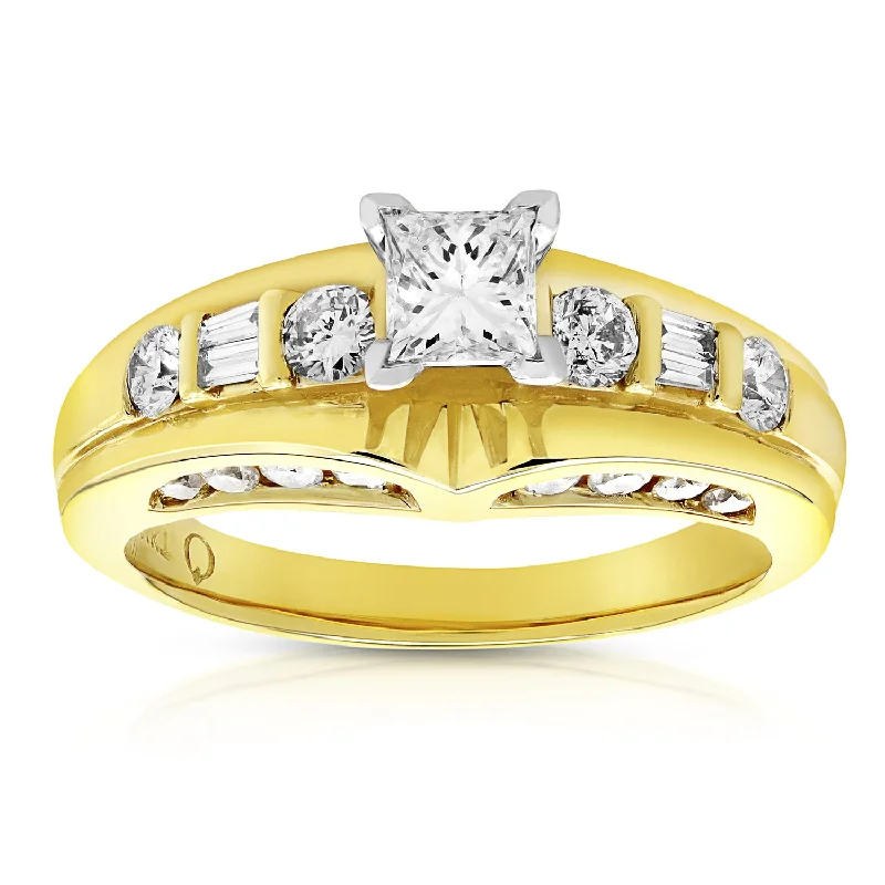 Ladies classic solitaire engagement rings-1 cttw Diamond Engagement Ring 14K Yellow Gold Princess Cut Bridal