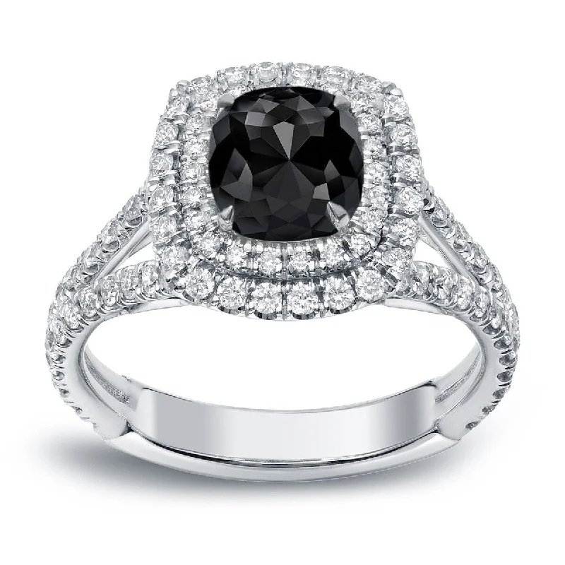 Ladies engagement rings with gemstones-Auriya 18k Gold 2ctw Cushion-cut Black Diamond Halo Engagement Ring