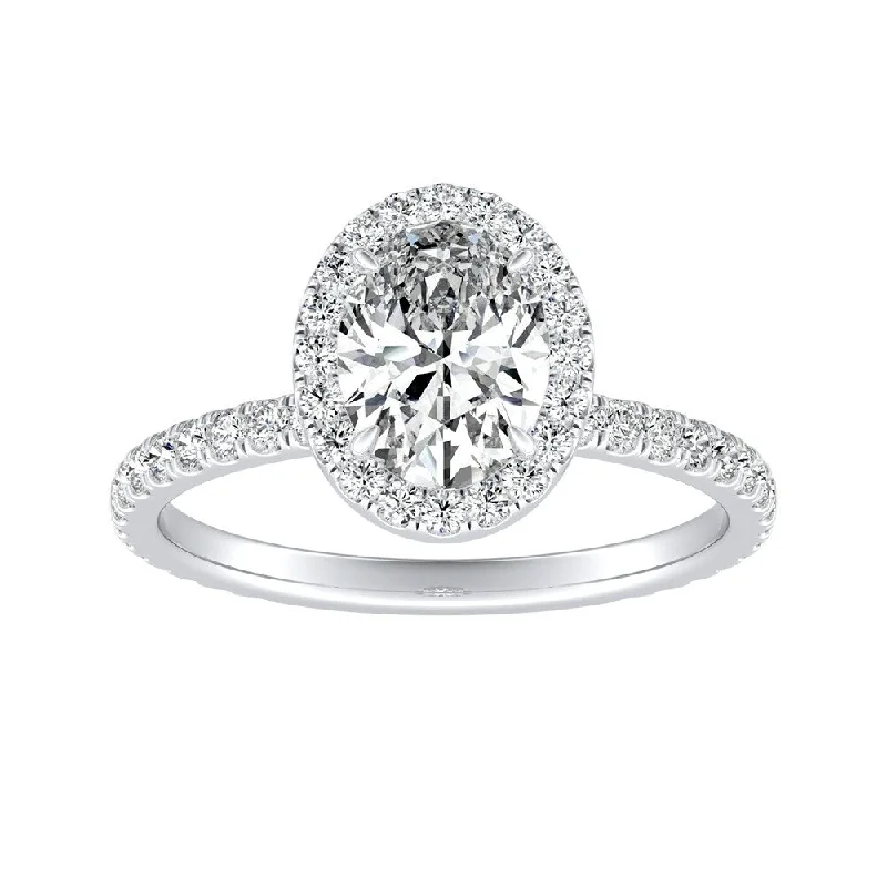 Ladies double halo engagement rings-Auriya Platinum 7/8ctw Oval-cut Halo Diamond Engagement Ring (H-I, SI1-SI2)