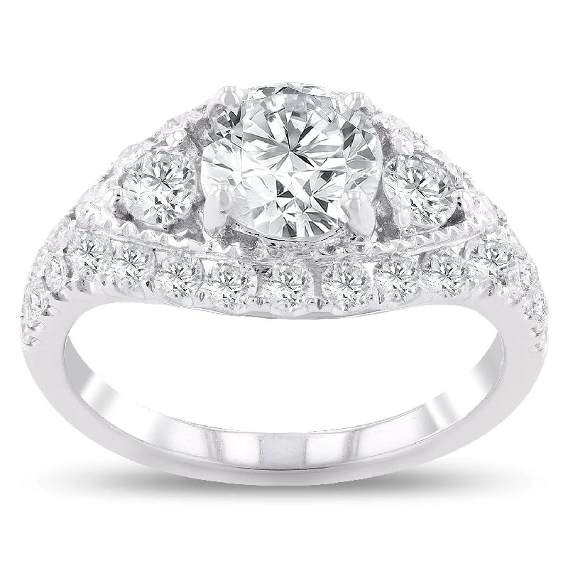 Ladies eternity engagement rings-Auriya 18k Gold 1 3/4ctw 3-Stone Diamond Engagement Ring 18k White Gold (H, SI2)