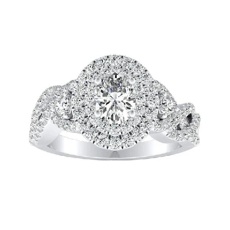 Ladies engagement rings for brides-Braided Oval-cut 1 5/8ctw Double Halo Diamond Engagement Ring Platinum by Auriya