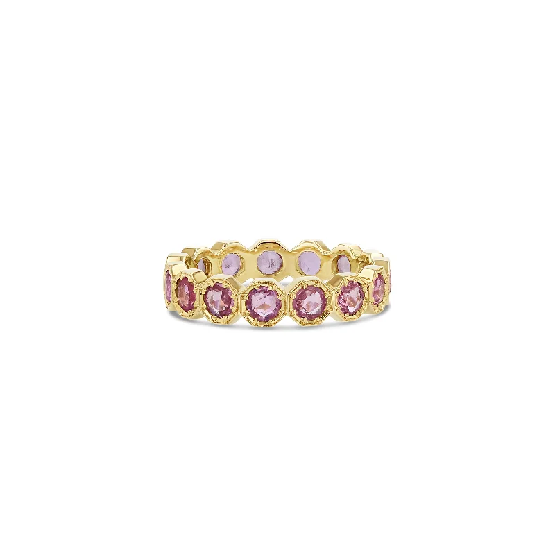 Ladies wedding rings-3mm Crown Bezel Pink Sapphire Eternity Ring