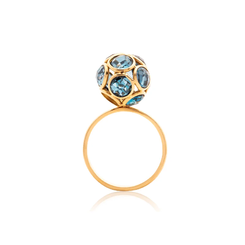 Ladies unique rings-London Blue Topaz Ball Ring In 18K Yellow Gold