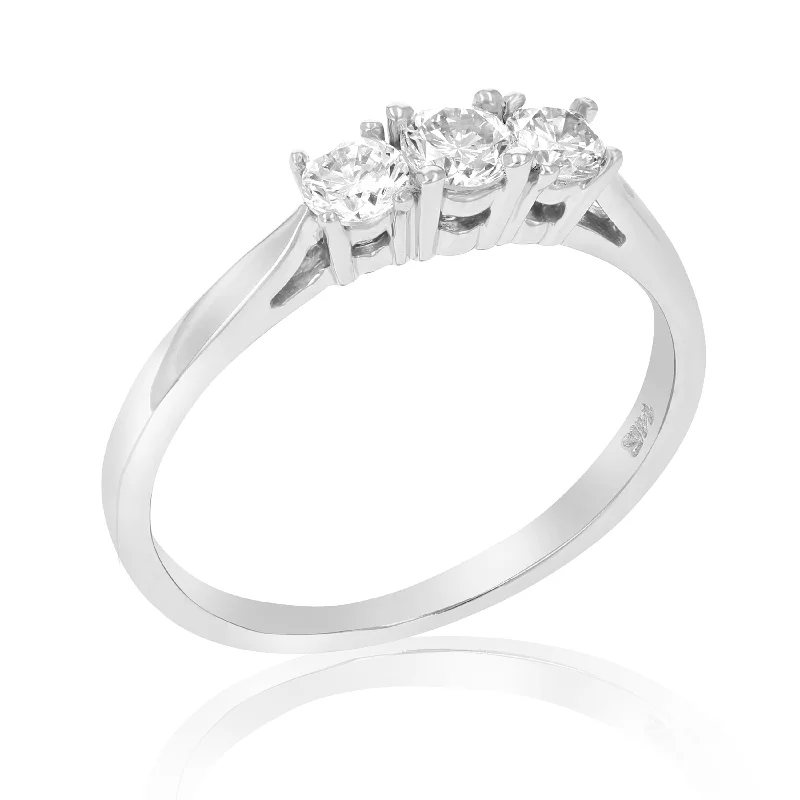 Ladies classic engagement rings-1/2 cttw Certified 3 Stone Diamond Engagement Ring 14K White Gold SI2-I1