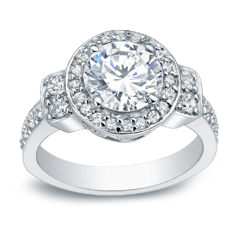 Ladies contemporary engagement rings-Auriya Platinum 2 3/4 carat TW Round Halo Diamond Engagement Ring