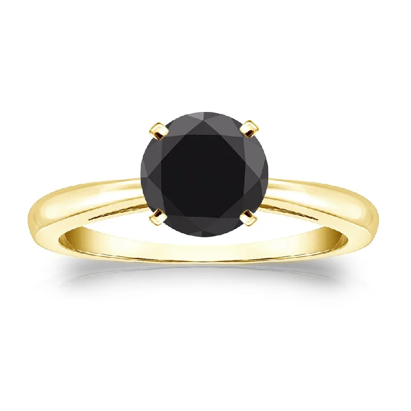 Ladies engagement rings with diamond-Auriya 14k Gold 1 1/4ct TDW Round Black Diamond Solitaire Engagement Ring