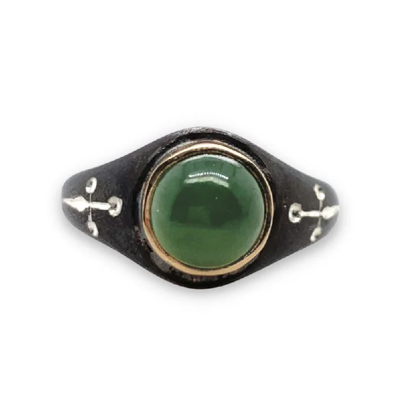 Ladies small delicate rings-Sterling Silver & Gold Jade Ring - "Sherwood"